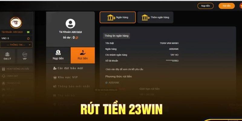 Rút tiền 23WIN trong vài phút